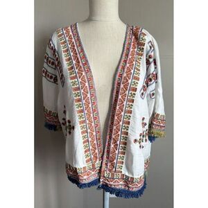 Velvet By Graham Spencer White Embroider Kimono Size XS/S‎ Boho Fringe
